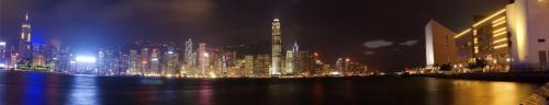 Dramatical  panoramic of Victoria harbor in Hong kong